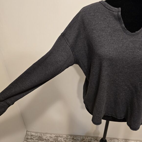 SUNDRY Take It Easy Thermal Graphic Print Long Sleeve 1 Small Top Gray Be Kind - Picture 3 of 10